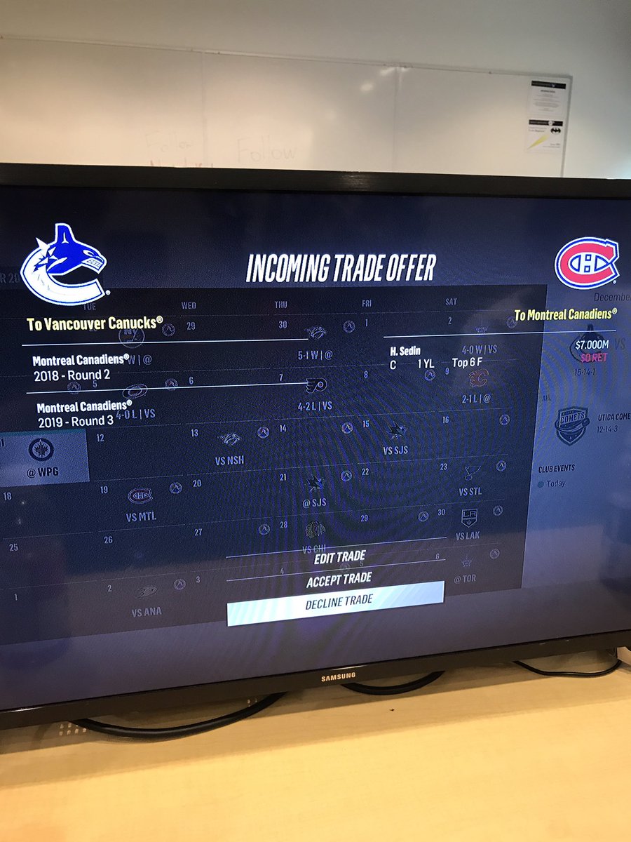 xTechHockey's tweet photo. All of this was within 3 months. Similar trades just from putting the twins and Edler on the block https://t.co/OpFVbiEP5T
