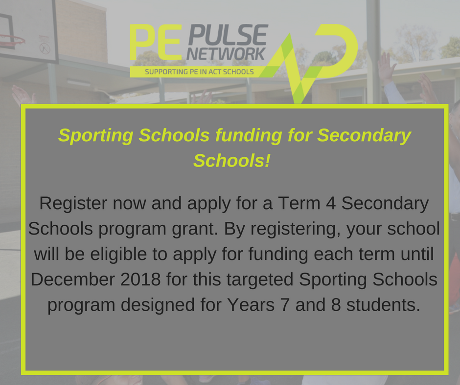 PEPulseACT's tweet image. This Friday is the last day to register for Secondary Sporting Schools Grants for year 7 &amp;amp; 8's. tinyurl.com/yaeyptt3 @SportingSchools
