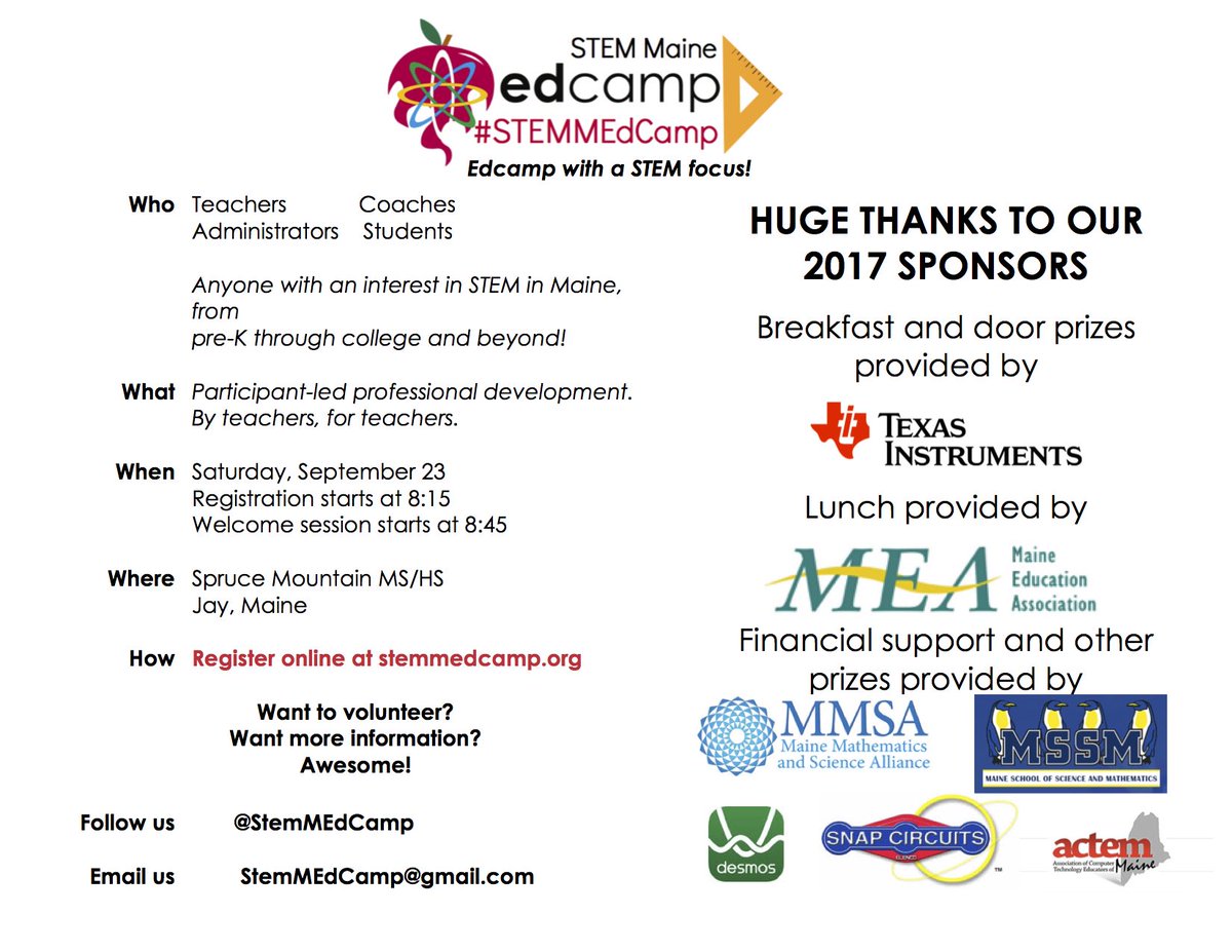 STEMMEdCamp's tweet photo. Thank you to @TICalculators for sponsoring our breakfast and door prizes at #STEMMEdcamp Sept 23! https://t.co/tIDERWhxFz
