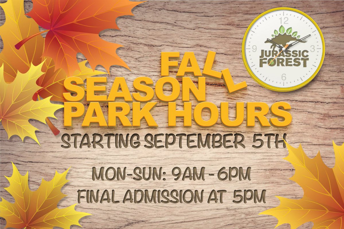 JurassicForest's tweet photo. its too bad, but that time of year is here again! we are closing a bit earlier each day, so 6pm is it! #yeg #edmonton #fallhours #2017season https://t.co/RXPEmAOivv