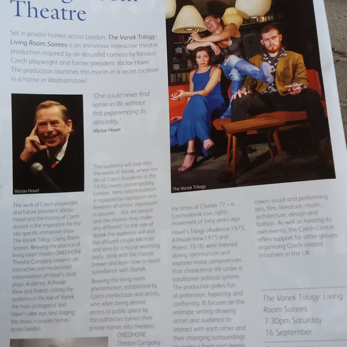 oneohonetheatre's tweet photo. #vanektrilogy outing in Walthamstow is sold out - but read about it here b4 booking for Sept 30th in Richmond! https://t.co/Wr2oyUCXUX https://t.co/EghSPI26ag