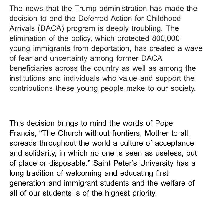 saintpeterstrib's tweet photo. @PeacockPrez on #DACA: "@saintpetersuniv has a long tradition of welcoming and educating first generation and immigrant students..." https://t.co/8gtFUNhC15