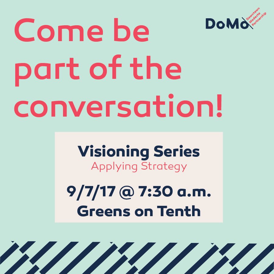 DomoPartnership's tweet photo. Join us at the next Visioning Series event this Thursday, 9/7 @ Greens on Tenth. Coffee and pastries will be provided. #DoMoCA #modesto https://t.co/FxKIaAzNng