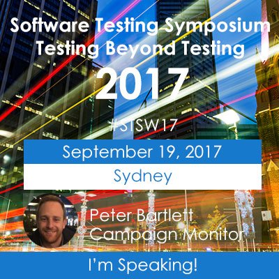 testingmindcon's tweet photo. Don't miss @Pete_Bartlett of @CampaignMonitor as he speaks at the Software Testing Symposium #Sydney #STSW17 https://t.co/qtVABthaVt https://t.co/rvUSPZhz1U