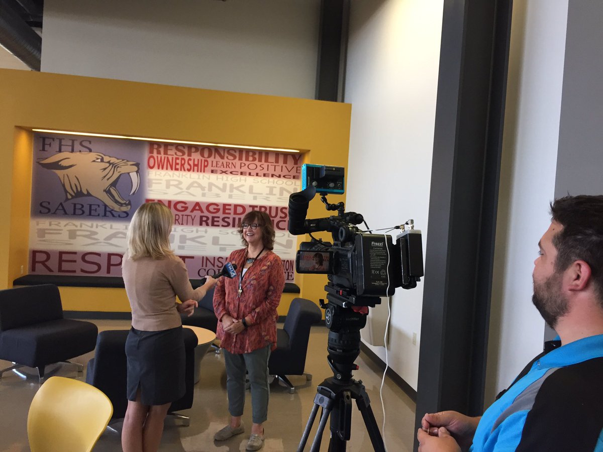 mrvuolo's tweet photo. Gail DeClark- Sharing our story! @tmj4 @RikkiMitchell Franklin Pride! @thesaberroar #firstdayFPS #saberpride https://t.co/EWQzXLBwY8