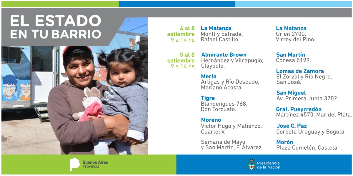 alonsolramiro's tweet photo. #Estadoentubarrio toda la semana en #SanMartin de 9 a 14 hs para que hagas trámites #DNI #AUH #SUBE #Partidasdenacimiento cerca de tu casa. https://t.co/UkjPrrkmry