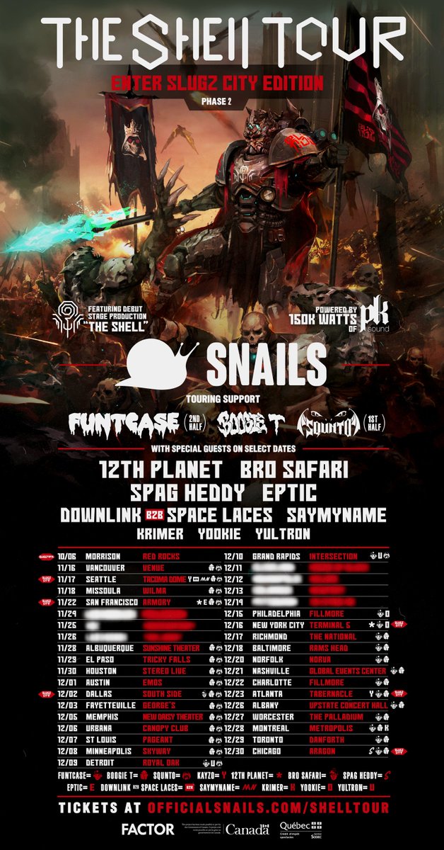 snailmusic's tweet photo. NEW TOUR DATES ALERT!!!! THE SHELL is coming!!!

Limited pre-sale tickets with the code "shell" available here: https://t.co/6b3BBrJhoU https://t.co/OfTTCRMqAD