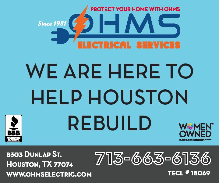Ohmselectric's tweet photo. We are here to help Houston!  Call us for all of your post-Harvey electrical questions and repairs.  #adiosharvey #houstonstrong #rebuild https://t.co/v5rWLuFofu