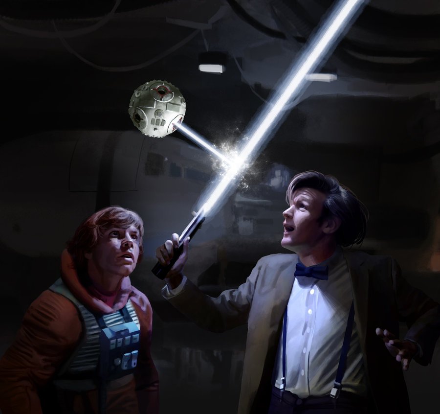 GameplayFilms's tweet photo. Art of the Day! #art #FANART #StarWars #DrWho #lukeskywalker #crossover https://t.co/LXleX6XLrs
