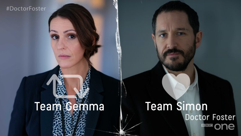 BBCOne's tweet image. The #DoctorFoster feud continues. Who are you supporting?

RT - Team Gemma. Simon’s playing games.
❤️ - Team Simon! Gemma needs to move on.