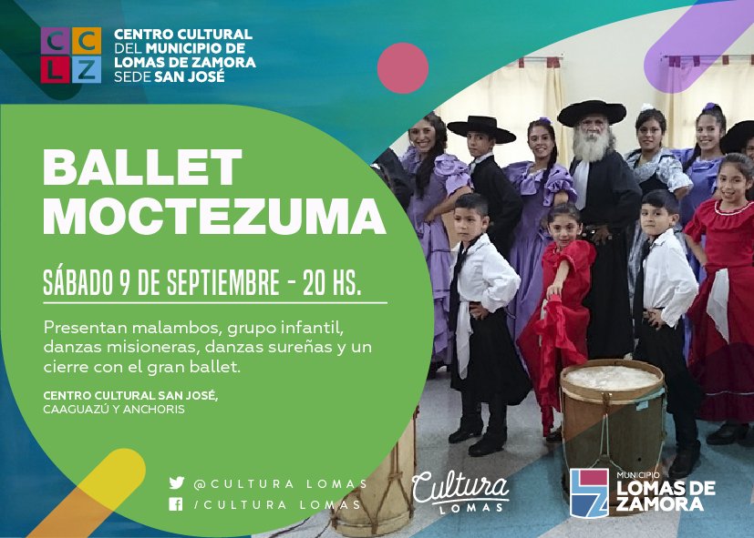 culturalomas's tweet photo. #Sábado 9 de septiembre - 20hs
Show #gratuito "BALLET MOCTEZUMA" en el #CCSan José. 😎
¡Retirá tus entradas! ✔️ https://t.co/03CIGvsPtf