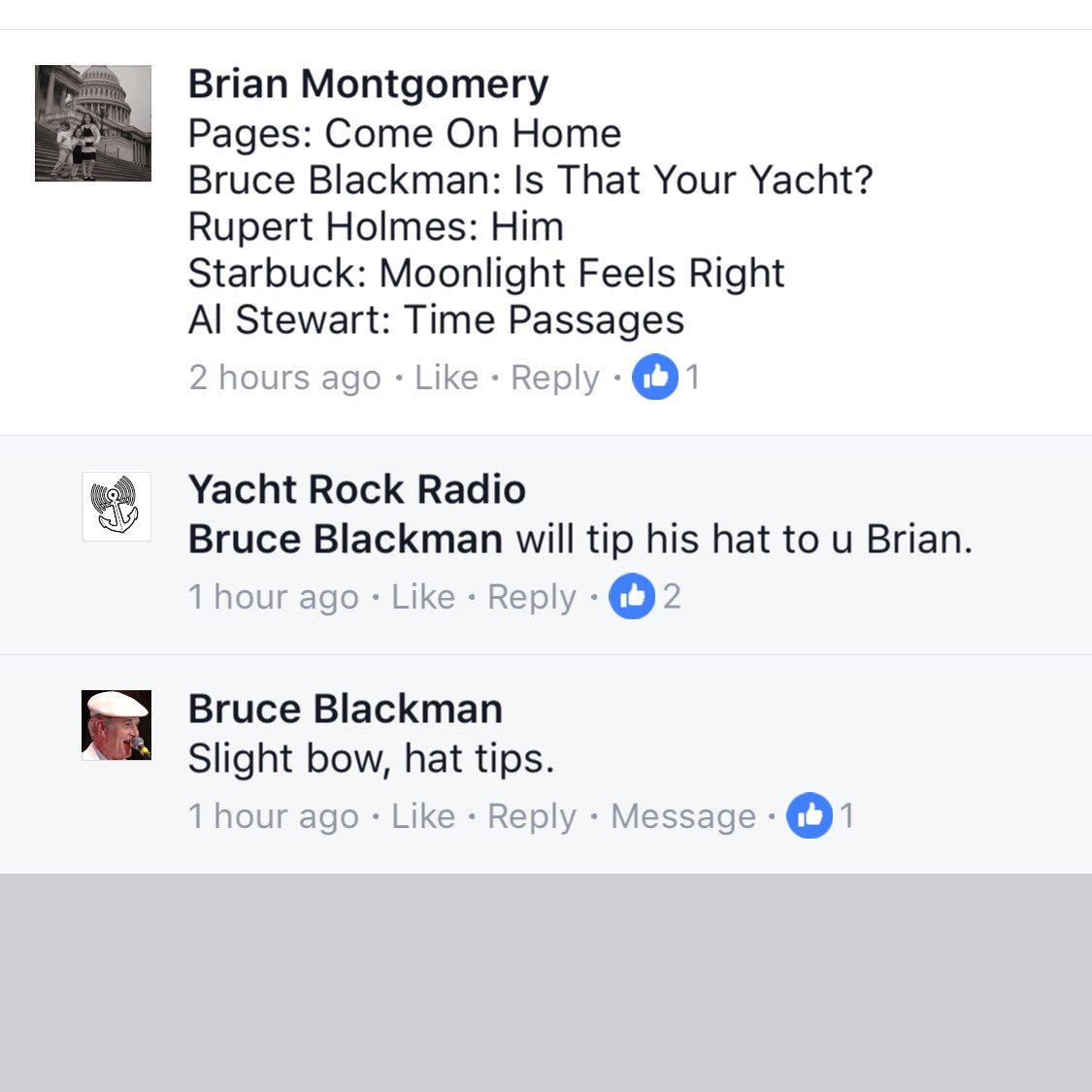 yachtrockradio's tweet photo. If u like us on https://t.co/yzMaYlaCOg maybe @StarbuckBruce Blackman will tip his hat to your #YachtRock #FiveFav too. https://t.co/S8PE5JZShH