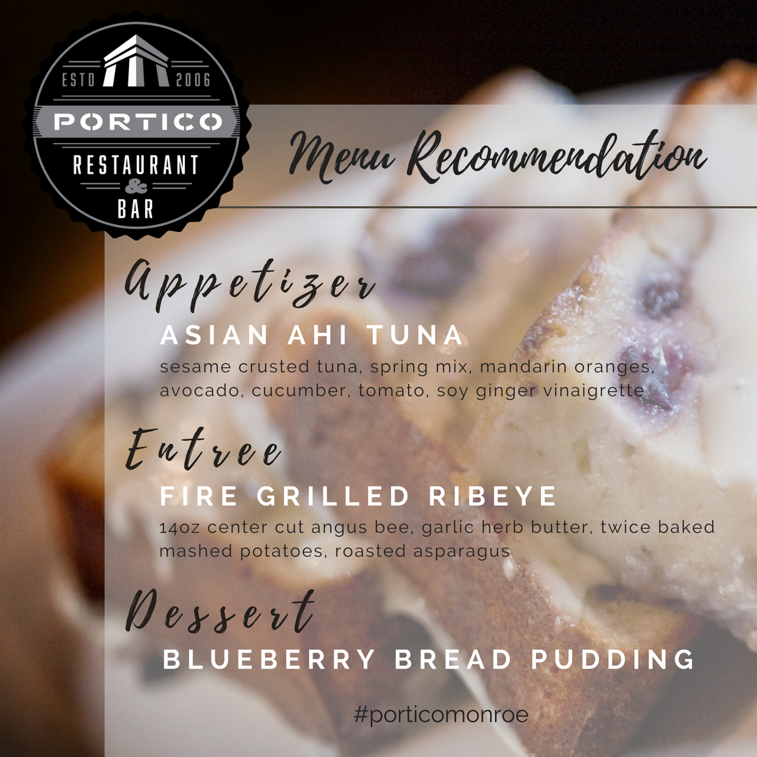 PorticoMonroe's tweet photo. Let us help you decide! #porticomonroe #itswhatsfordinner #tuna #ribeye #breadpudding #menurecommendation https://t.co/VhA4A4P5ct