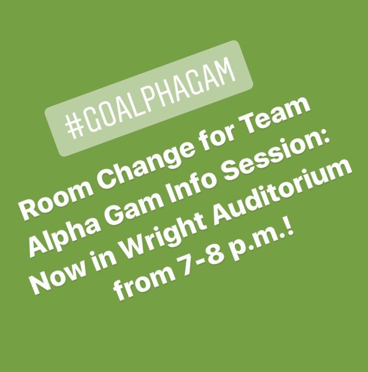 ecualphagam's tweet photo. Attention those interested in #TeamAlphaGam! Room change for tonight's Info Session! #GoAlphaGam #AlphaGammaDelta β€οΈππ https://t.co/aenOIHxbsY
