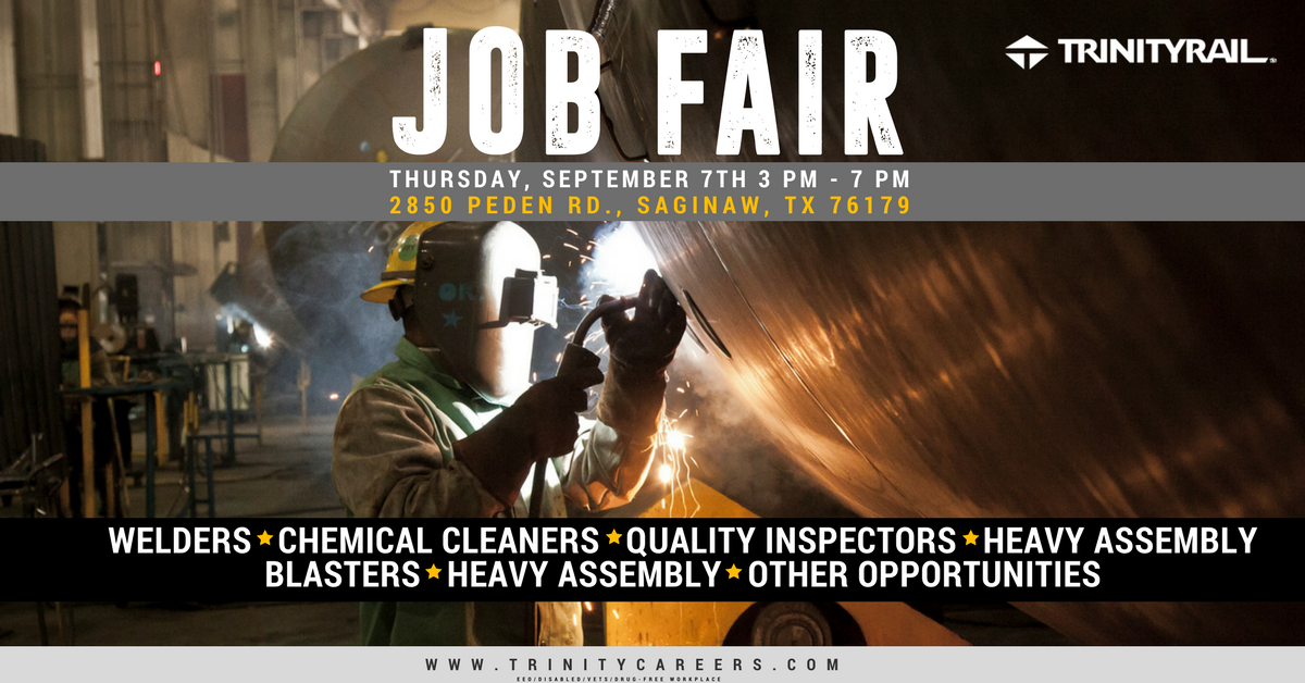 TrinityJobs's tweet photo. We are hosting an onsite #jobfair on September 7th at 2850 Peden Rd., #Saginaw, #TX 76179. #Apply: https://t.co/1OwKjq19Us #work4Trinity https://t.co/o0My8zmwGB