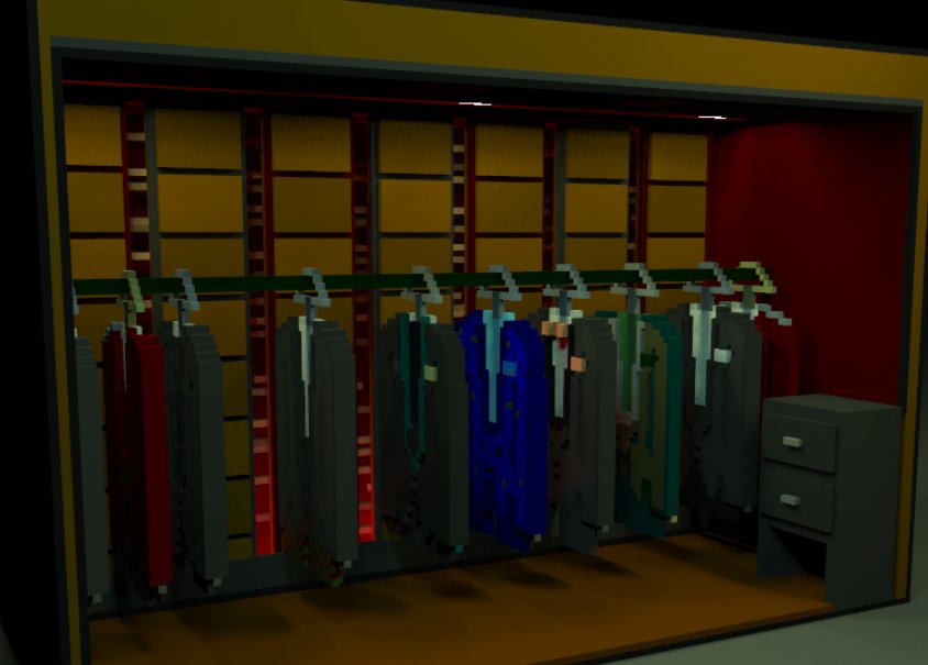 CodyVoxels's tweet photo. Check out the voxel models I made for our suit shop in the mall level and stay classy. 

#voxelart #magicavoxel #pixelart #gamedev #gameart https://t.co/k6kXidXouq