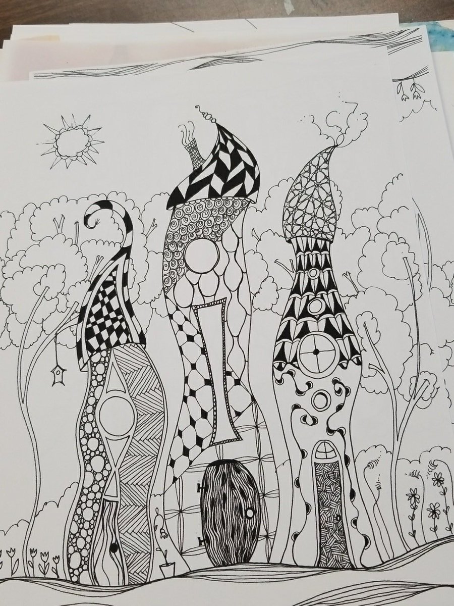 BlueTwigStudio's tweet photo. Zentangle houses. Class sample. #workinprogress #debprewitt #bluetwigstudio #zentangleartist https://t.co/UERKtLAQkx