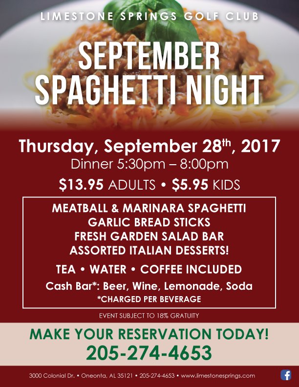 Make your reservation today for our Monthly Dinner Night! 
205-274-4653