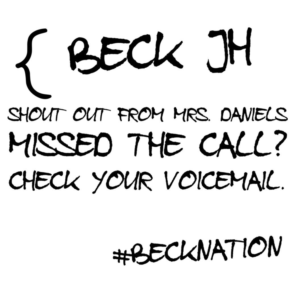 PTABeck's tweet photo. Beck Familes, check voicemail for a personal message from Mrs. Daniels. Hugs all around. #becknation #beckstrong #katystrong #hoUStonstrong https://t.co/NG7ZCTmyPy