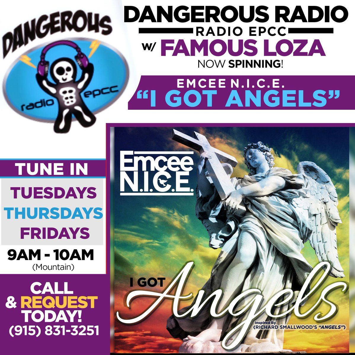 #iGotAngels added 2 #DangerousRadio w/@famousloza tune-in Tue., Thurs., & Fri. 9-10am epcc.streamon.fm Request it! 915.831.3251#GHH