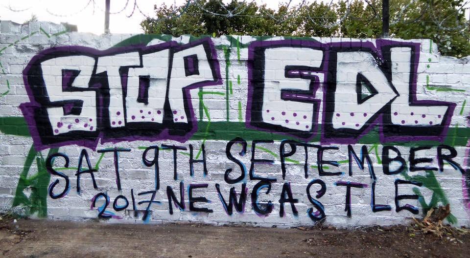 thepileus's tweet photo. Locals in Newcastle going to a new level of activism by using funky graffiti to promote their counter protest on 9th Sept! #StopEDL https://t.co/fEIaxuHt7L