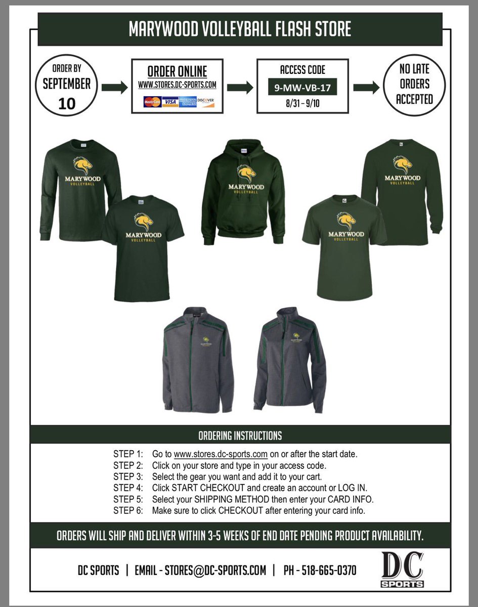 Our online store is up!! Get your Marywood Volleyball apparel by September 10th #marywood #pacersneverstop #pacervolleyball 💚🏐💛