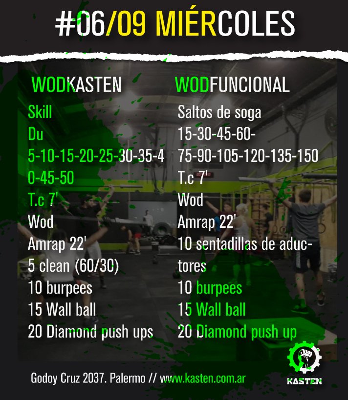 KastenTraining's tweet photo. 💢WOD KASTEN Y FUNCIONAL👊🏼MIÉRCOLES 06 DE SEPTIEMBRE #WOD #argentina #entrenamientofuncional #palermo #bsas #fitnes #kasten #kastentraining💢 https://t.co/4yq4hOiUkL