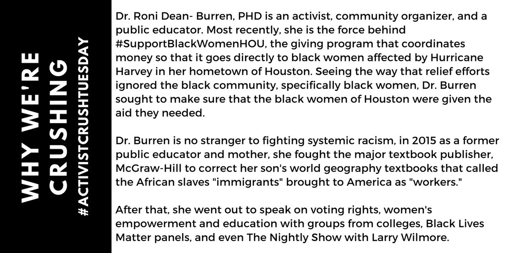 TakeActionCare's tweet photo. @Roni_Dean 2. WHY WE'RE CRUSHING ON @RONI_DEAN:
#ACTIVISTCRUSHTUESDAY #ACT #RESIST #BLACKLIVESMATTER https://t.co/A6sRyHprqo