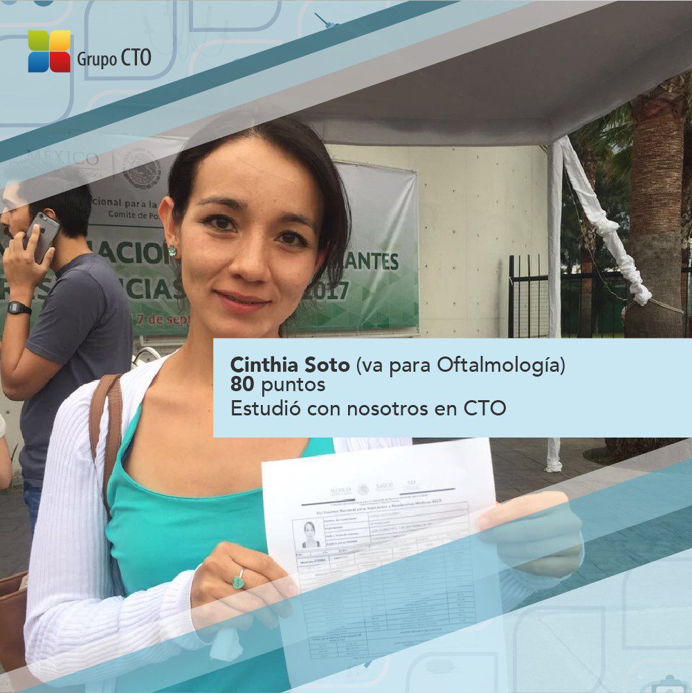 CTOMedicinaMX's tweet photo. Con 80 puntos Cinthia conquistó el #ENARM2017. ¡Felicidades! ¿Tu que esperas en usar las herramientas de CTO para conquistar el #ENARM? https://t.co/xKO8yiFXQA