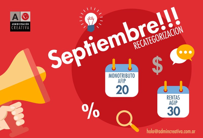 Admcreativa's tweet photo. Si sos monotributista, es obligatoria la recategorización, aún cuando mantengas la misma categoría #AdministraciónCreativa https://t.co/VrcpMmBqR1