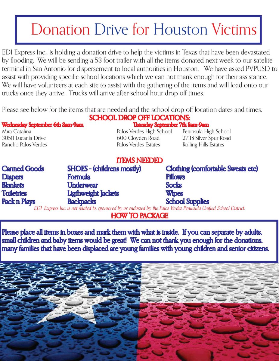 PVHS_Seakings's tweet image. Sea Kings don&apos;t forget to bring your donations on Thursday to school! #helpforhouston