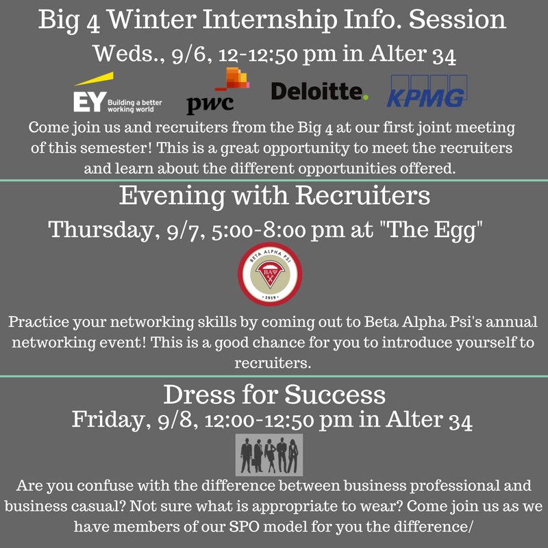 Hope everybody enjoyed their long weekend! Now it's time for Accounting Week! Come check out these awsome events!