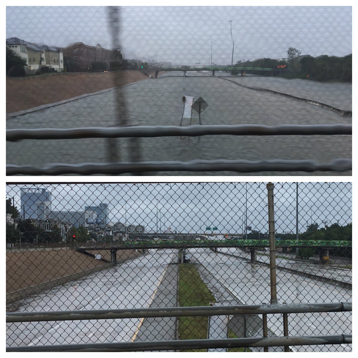 MarcelinoKHOU's tweet photo. Look at the difference. Top photo 24 hours ago on Hwy 59 &amp; Elgin. Bottom photo taken just now. It's a road again. Water drained. #KHOU11 https://t.co/qqvatT63ER