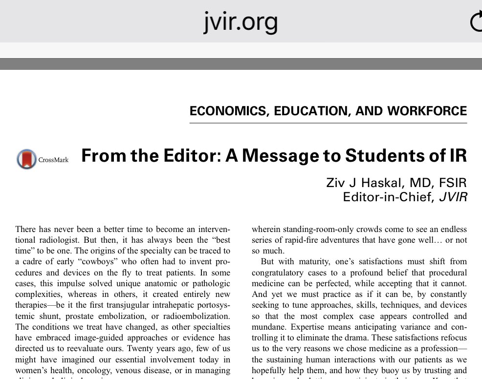 ZHaskal's tweet image. JVIR Editor's 'Message to Students of IR':Why you should pursue Interv Radiology Now. Spread the word. tinyurl.com/y7r44hkx @JVIRmedia