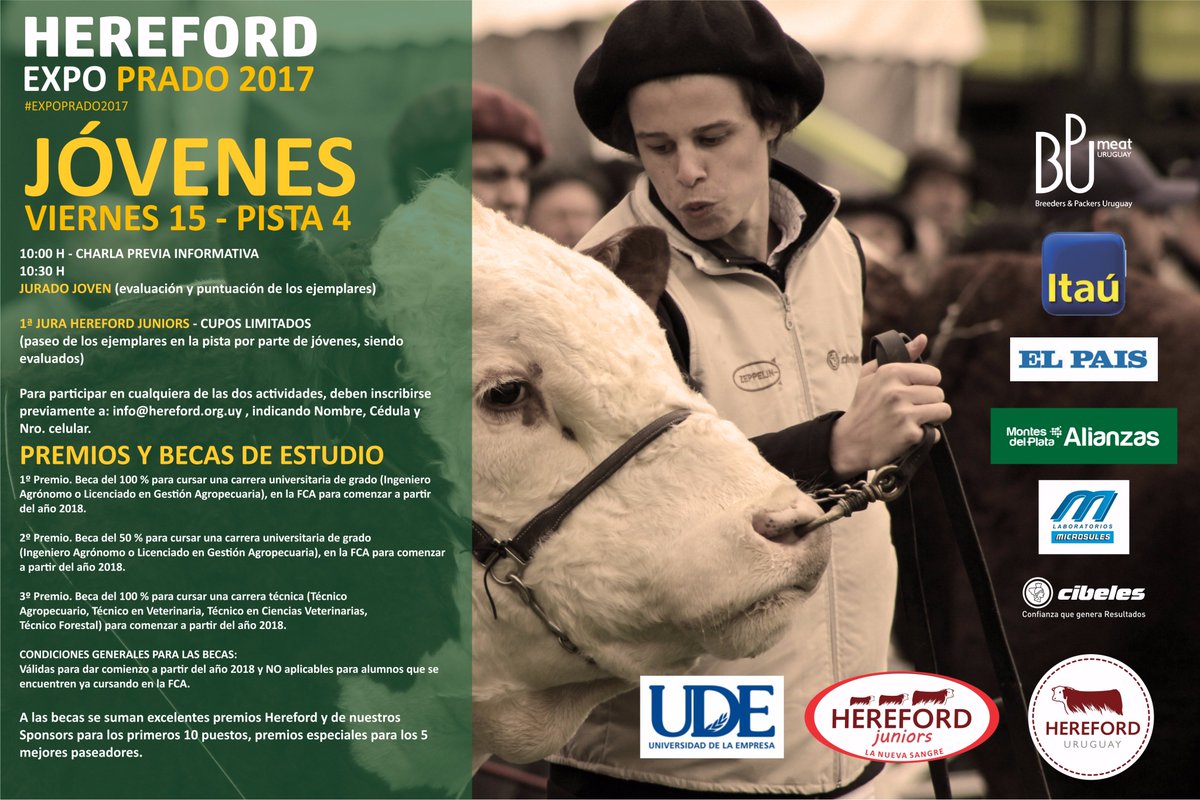 Una oportunidad única de ganarse premios y becas muy importantes, a anotarse muchachada! <a href="/hereforduy/">HEREFORD URUGUAY</a> y <a href="/HerefordJrUy/">Hereford Juniors Uy</a> en <a href="/ExpoPrado/">Rural del Prado</a>