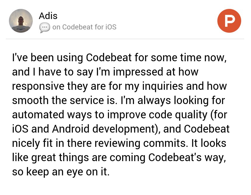 AnaUlilah's tweet image. 💬 @allaboutadis's thoughts on @codebeatapp for iOS on @ProductHunt producthunt.com/posts/codebeat… #codereview #codequality