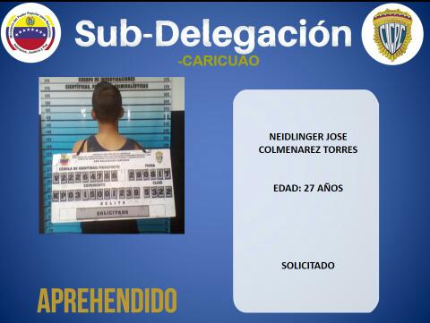 #Detectives de @CICPC_CARICUAO aprehendieron a NEIDLINGER COLMENAREZ, quien se encuentra SOLICITADO por el delito de DROGA. <a href="/DouglasRicoVzla/">Douglas Rico</a>