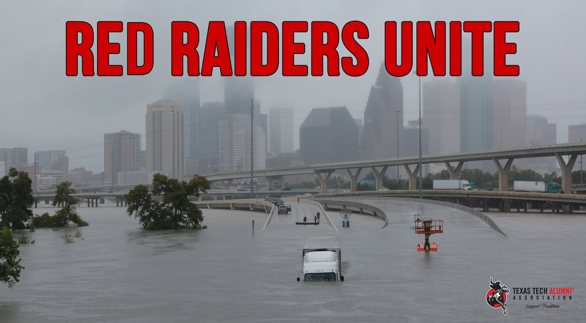 TTUAlumniAssoc's tweet photo. TTU alumni, friends and family have been affected by #HurricaneHarvey. Text HARVEY to 90999 to donate $10 to the @RedCross to help today. https://t.co/cD6iMjqlFp
