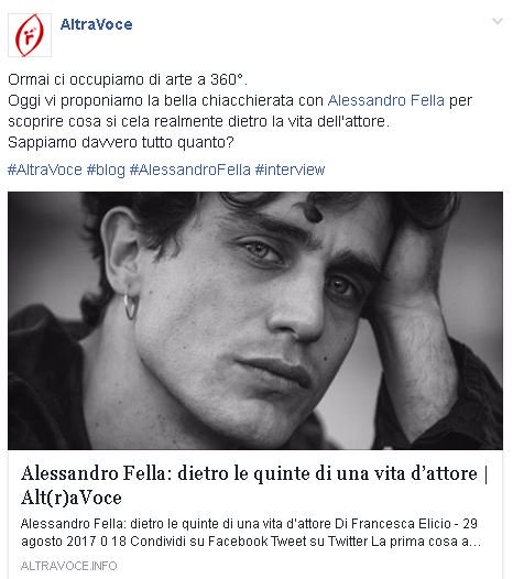 AltraVoceBlog's tweet photo. La bellissima intervista ad @AlessandroFella su: https://t.co/QMl9FQIeZQ #Intervista #Volver #attore https://t.co/wjobxB42qc