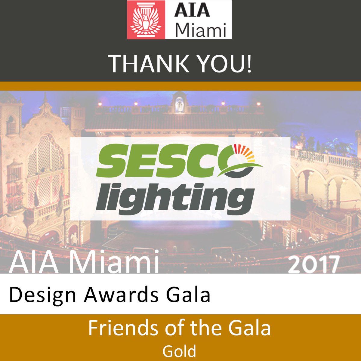 AIAMIAMI's tweet photo. The US's largest lighting agency, @SESCOLighting provides exclusive products and is #employeeowned! Thanks for supporting #DesignAwards2017! https://t.co/rHQwoEAD0i