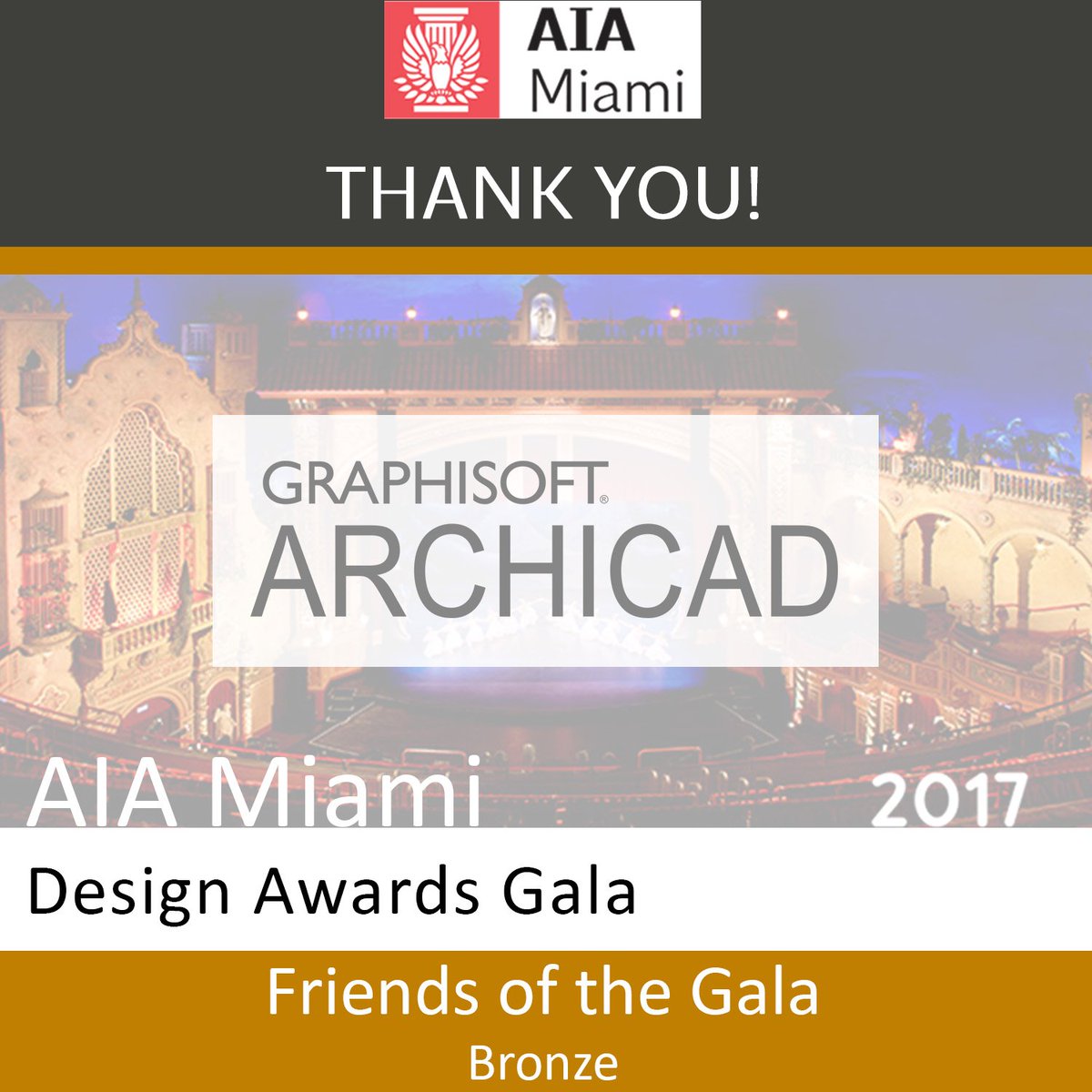 AIAMIAMI's tweet photo. The first and still the standard in #BIM, @archicad is an #architect’s lifeline. Proud to call them a Friend of the #DesignAwards2017 Gala! https://t.co/ifGPN5V1NH
