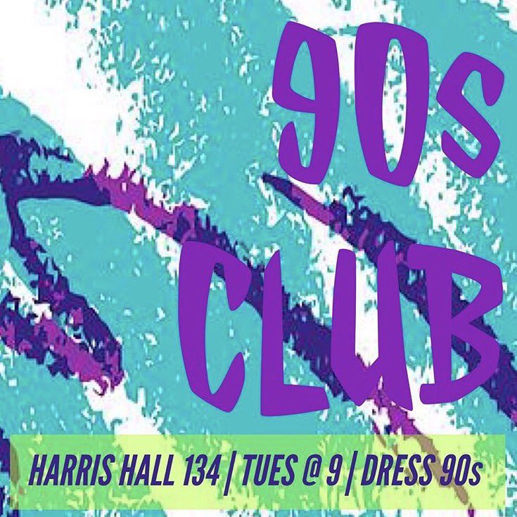 YLMarshall's tweet photo. TONIGHT! We're going back in time. 90's club in Harris Hall 134 @ 9pm. We can't wait to see you there! https://t.co/hmEkbsRNtm
