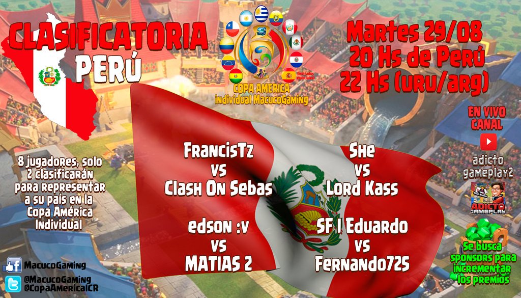 Hoy continuamos con la @CopaAmericaICR y tendremos el clasificatorio peruano!! Lo podrán ver por el canal de @gpgaboo que nivel!!