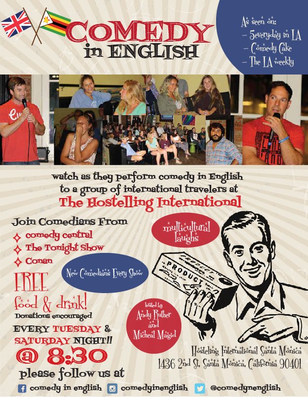 <a href="/santamonicahi/">HI-USA Santa Monica</a> 2nit 8/29 8:30p <a href="/RiversLangley/">Rivers Langley</a> <a href="/MikeDrucker/">Mike Drucker</a> @DavidNieker Free show/food/drink! 
meetup.com/Comedy-in-Engl… #Meetup #SMTT #HI