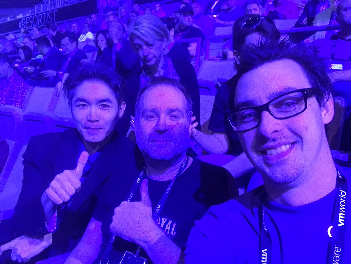 GarethEdwards86's tweet photo. So #LonVMUG @LonVMUG goes international @vmworld with @tcpninja @Rob_A_B #VMworldselfie #worldwidenetworking https://t.co/59BV0W59Ee