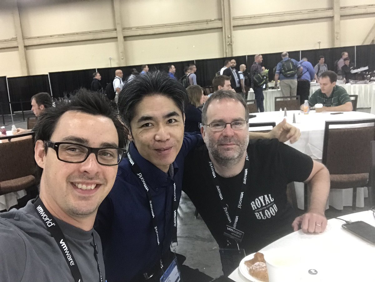 GarethEdwards86's tweet photo. So #LonVMUG @LonVMUG goes international @vmworld with @tcpninja @Rob_A_B #VMworldselfie #worldwidenetworking https://t.co/59BV0W59Ee