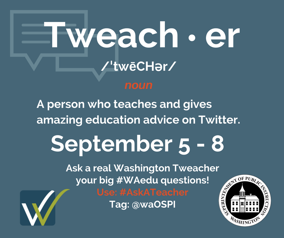 waOSPI's tweet photo. We've got some AMAZING tweachers lined up! Join us 9/5-9/8! #WAedu #WATAC #AskATeacher 🍎🙌🤓 https://t.co/op1MqAagF4