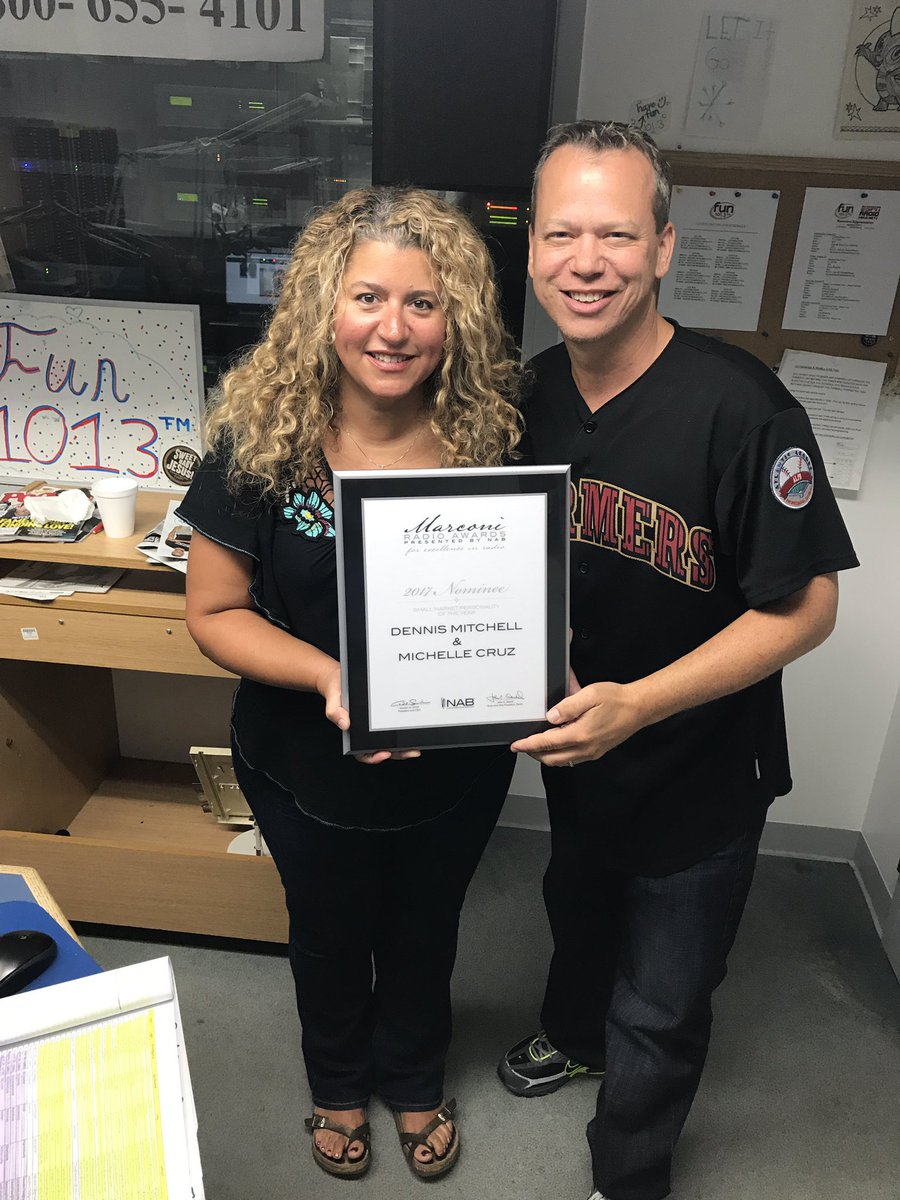 DennisMitchell's tweet photo. Excited and proud to be nominated for radios most prestigious award #Marconi #DennisAndMichelle #Fun1013 https://t.co/rgp9rpvpFm