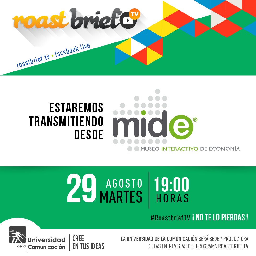 ¡No te pierdas el #RoastBriefTV a las 7 pm! Una producción de la <a href="/UC_oficial/">Universidad de la Comunicación</a> y <a href="/roastbrief/">roastbrief</a>. Estaremos transmitiendo desde el <a href="/MuseoMIDE/">MIDE</a>.