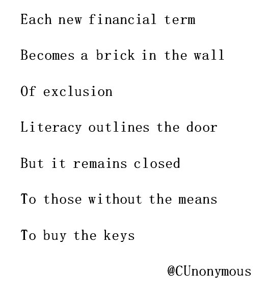 CUnonymous's tweet image. #FinLit is not enough for #financialinclusion but #changeispossible !@CCUA_ACCF @creditunionsONT #iBANKwithacreditunion #somechoicesmatter